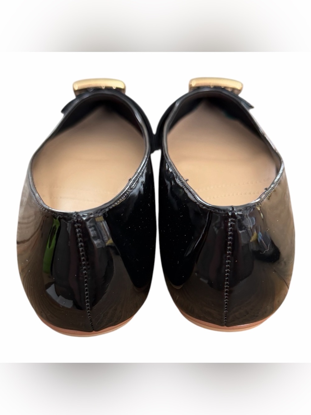 Franco Sarto Black Patent Pointed Flats with Gold Buckle Accent - Picture 5 of 7